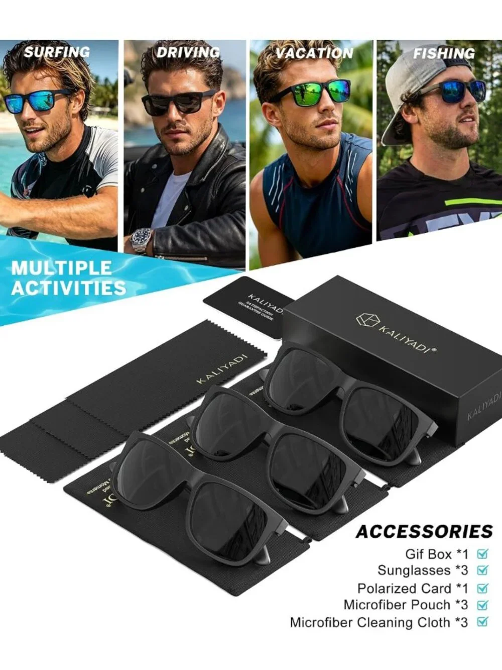 Polarized Sunglasses for Men & Women - Classic Matte Black Frame, UV Protection